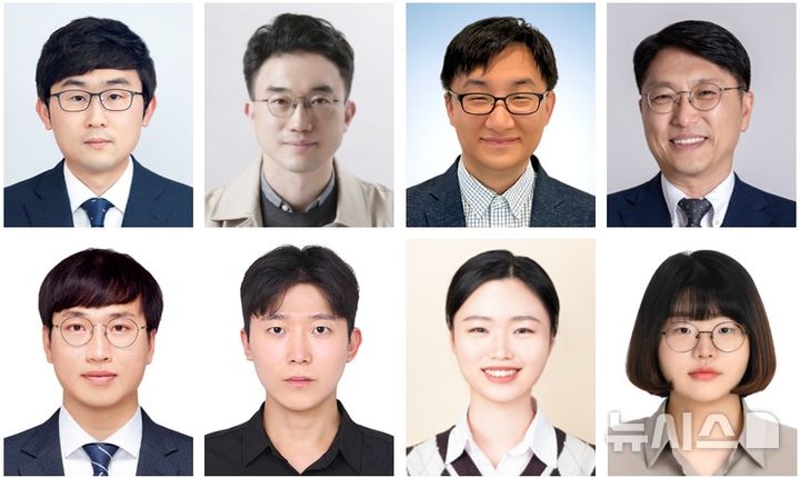 [창원=뉴시스]폐글리세롤을 이용해 수소·고부가 화학소재 동시 생산에 성공한 한국재료연구원·울산과학기술원 공동 연구팀. 위 사진 왼쪽부터 한국재료연구원 양주찬 책임연구원, 울산과학기술원 장지욱 교수, 이호식 교수, 임한권 교수. 아래 사진 왼쪽부터 한국재료연구원 윤기용 박사, 울산과학기술원 황선우 석박통합과정생, 한국재료연구원 노희윤 석사후연구원, 울산과학기술원 구지원 석박통합과정생.(사진=한국재료연구원 제공) 2026.04.14. photo@newsis.com