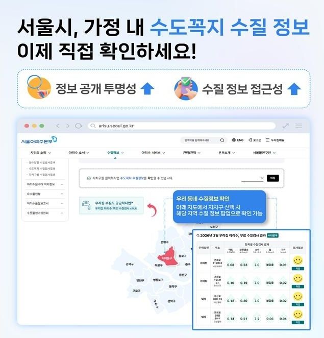[서울=뉴시스] 누리집 가정 내 수도꼭지 수질 정보 공개 이미지. (자료=서울시 제공) 2026.04.14. *재판매 및 DB 금지