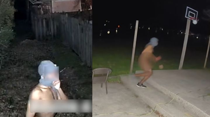 [서울=뉴시스] 미 버지니아에서 나체 상태로 주택가를 배회하며 침입을 시도한 남성이 체포됐다. (사진=페어팩스 카운티 경찰국 유튜브 캡처) *재판매 및 DB 금지