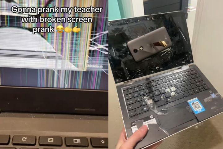 [서울=뉴시스] 학교 노트북을 고의로 훼손하는, 이른바 '크롬북 챌린지'(Chromebook challenge)를 시도한 학생이 노트북에 불을 낸 사례가 등장했다. (사진=틱톡 갈무리) *재판매 및 DB 금지