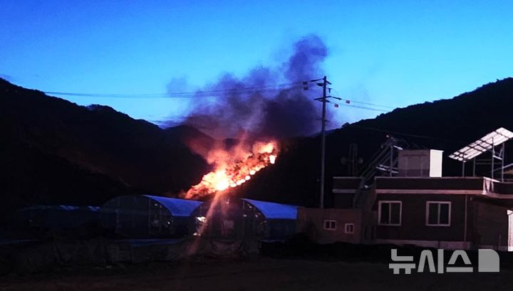 [상주=뉴시스] 상주시 화서면 야산 화재 현장 (사진=경북소방본부 제공) 2026.4.14. photo@newsis.com