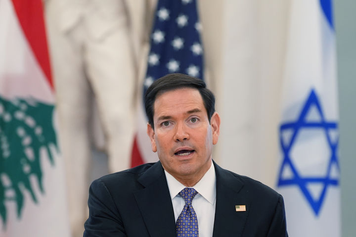 [워싱턴=AP/뉴시스] 마코 루비오 미국 국무장관이 14일(현지 시간) 미국 워싱턴 국무부에서 열린 레바논·이스라엘 협상 중 발언하고 있다. 2026.04.14. photo@newsis.com