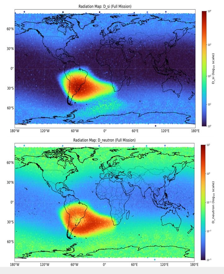 [서울=뉴시스] 지난 2023년 누리호 3차 발사 때 실렸던 근지구 우주방사선 측정장비(LEO-DOS·레오도스)의 누적 우주방사선 전천 지도 (사진=우주항공청 제공) 2026.04.15. photo@newsis.com *재판매 및 DB 금지