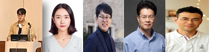 [서울=뉴시스] (왼쪽부터) 중앙대 식품공학부 신재환 박사, 양효정 박사과정생, 화학과 박태정 교수, 터프츠대 이현민 교수, 중앙대 식품공학부 박종필 교수. (사진=중앙대 제공) 2026.04.15. photo@newsis.com *재판매 및 DB 금지