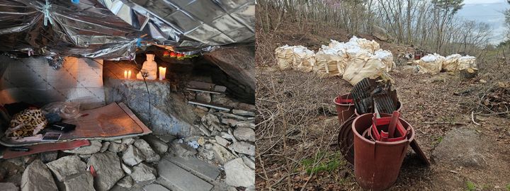 [부산=뉴시스] 미륵봉 일원 불법 기도터(왼쪽)와 철거 후 모습. (사진=금정산국립공원사무소 제공) 2026.04.15. photo@newsis.com *재판매 및 DB 금지