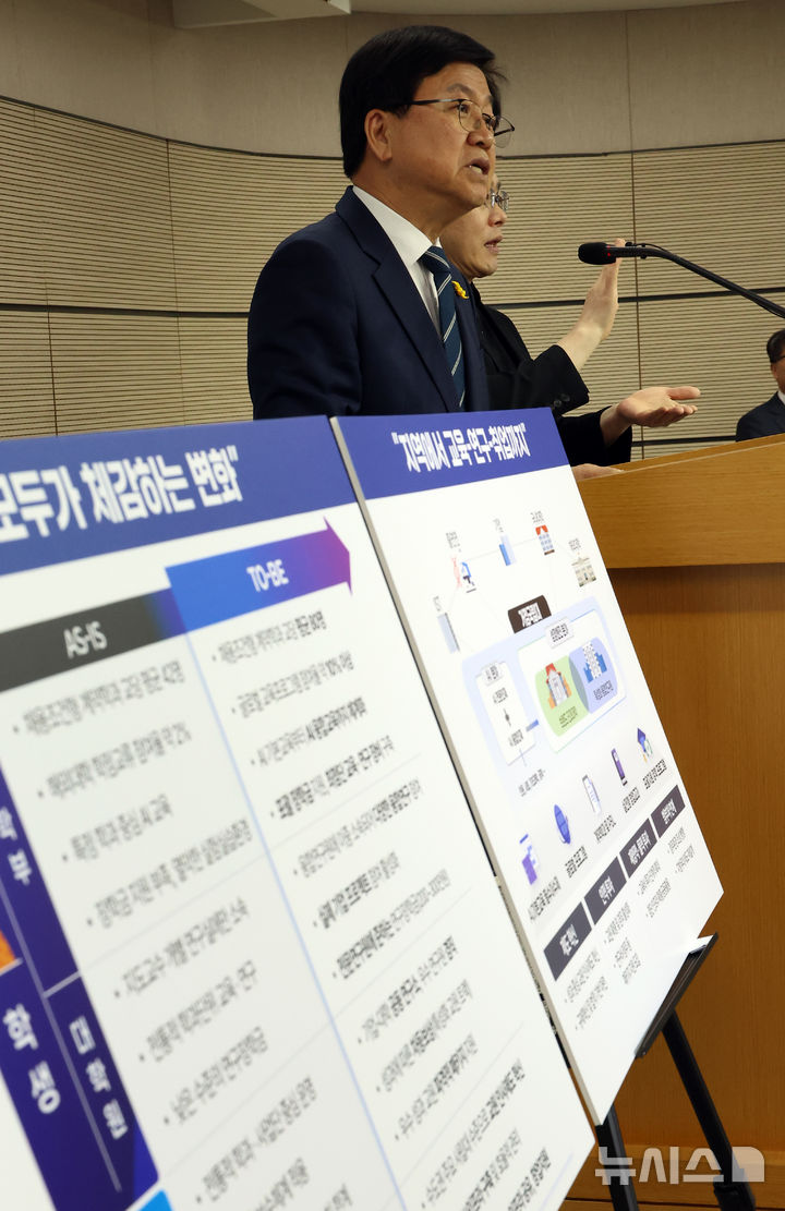 [세종=뉴시스] 강종민 기자 = 최교진 교육부 장관이 15일 세종시 정부세종청사에서 성장엔진 연계 지역인재 양성방안을 발표하고 있다. 2026.04.15. ppkjm@newsis.com