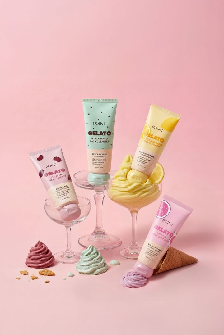 [서울=뉴시스] 포인트 젤라또 팩 클렌저 4종. (사진=애경산업 제공) *재판매 및 DB 금지