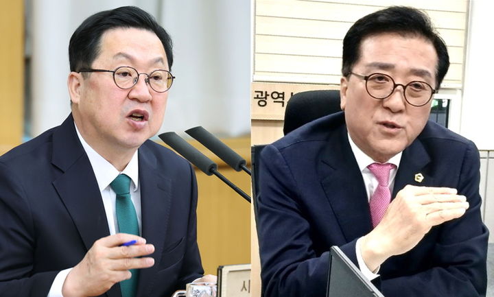 [대전=뉴시스] 이장우 대전시장(왼쪽)과 조원휘 대전시의회 의장. (사진=뉴시스 DB). photo@newsis.com *재판매 및 DB 금지