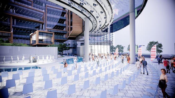 [서울=뉴시스] JYP 신사옥 공개공지 내 공연장 투시도(안). (자료=강동구 제공) 2026.04.16. *재판매 및 DB 금지