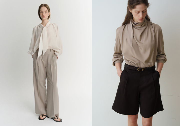 [서울=뉴시스] 이아, 오브베이지(오른쪽) 타이 블라우스 제품 이미지 (사진=29CM 제공) 2026.04.17. photo@newsis.com *재판매 및 DB 금지