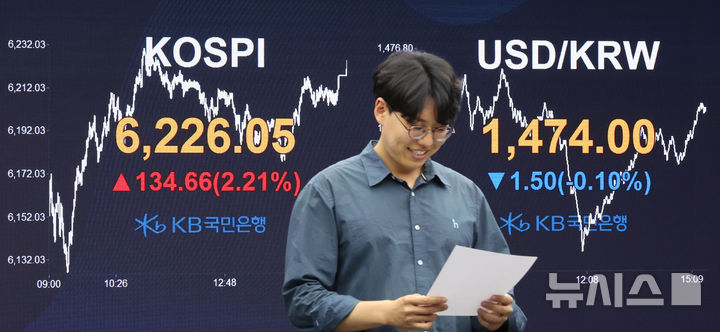[서울=뉴시스] 김금보 기자 = 16일 서울 영등포구 여의도 KB국민은행 스마트딜링룸에서 딜러들이 업무를 하고 있다. 코스피는 전 거래일(6091.39)보다 134.66포인트(2.21%) 상승한 6226.05에, 코스닥 지수는 전 거래일(1152.43)보다 10.54포인트(0.91%) 오른 1162.97에 마쳤다. 서울 외환시장에서 원·달러 환율은 전 거래일(1474.2원)보다 0.4원 오른 1474.6원에 주간 거래를 마감했다. 2026.04.16. kgb@newsis.com