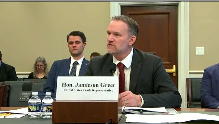 [워싱턴=뉴시스]제이미슨 그리어 미국 무역대표부(USTR) 대표가 16일(현지 시간) 미 하원 세출위원회 상무·법사·과학 및 관련기관소위원회 청문회에서 답변하고 있다. (사진=미 하원 세출위 홈페이지 캡쳐). 2026.04.17. *재판매 및 DB 금지