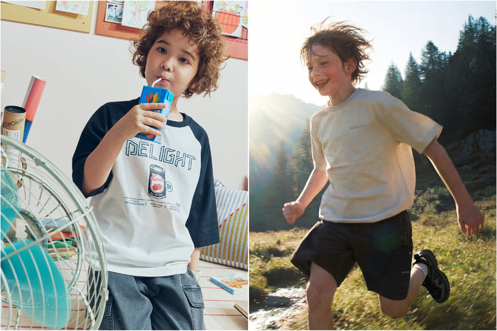 [서울=뉴시스] 탑텐키즈 쿨에어 코튼 티셔츠(왼쪽), 블랙야크 키즈 에어로 프레쉬 경량 반팔티셔츠(오른쪽) (사진=신성통상, 블랙야크 제공) 2026.04.17. photo@newsis.com *재판매 및 DB 금지