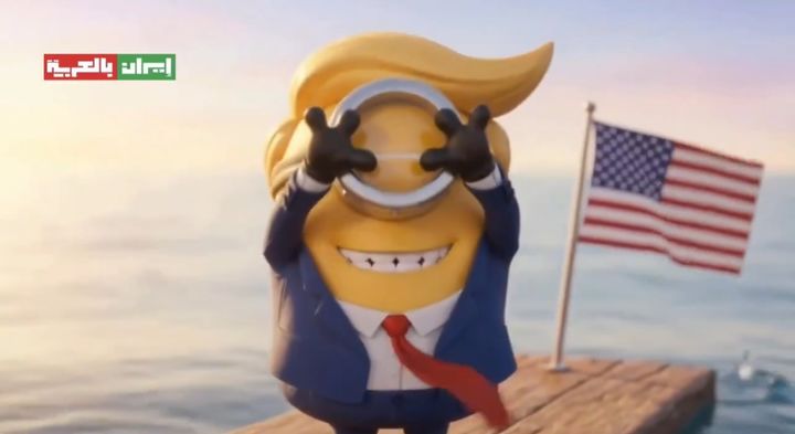 [서울=뉴시스] 이란 정부 아랍어권 미디어 계정이 도널드 트럼프 대통령을 미니언에 빗댄 풍자 영상을 업로드했다. (사진=X @iraninarabic_ir) *재판매 및 DB 금지