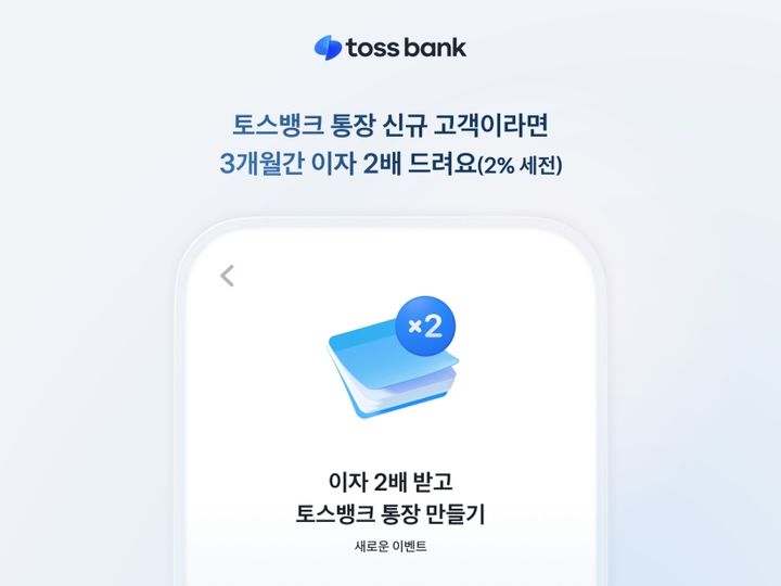 토스뱅크, 신규 통장 고객에 3개월간 이자 2%