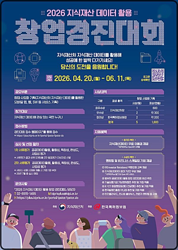 지재처 '지식재산 데이터 활용 창업경진대회'...사업화 지원 - 뉴스 썸네일 이미지