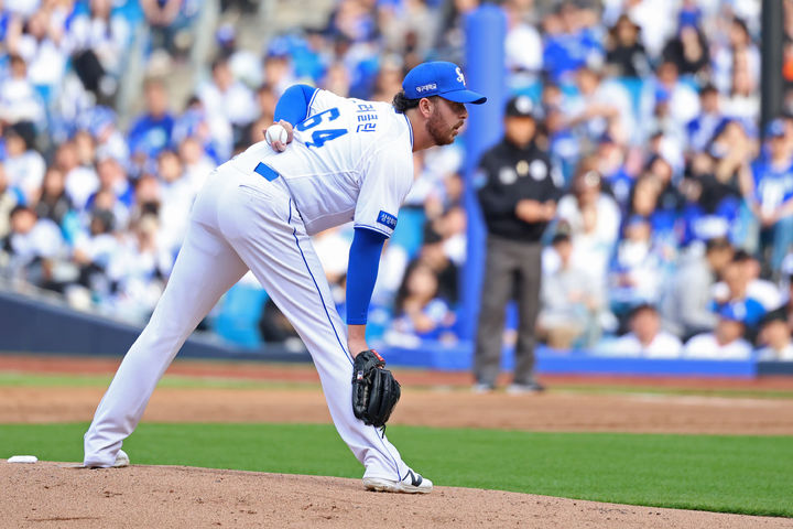 [서울=뉴시스] 프로야구 삼성 라이온즈의 외국인 선발 잭 오러클린이 11일 대구 삼성라이온즈파크에서 열린 2026 신한 쏠 KBO리그 NC 다이노스전에 선발 등판해 공을 던지고 있다. (사진=삼성 라이온즈 제공) 2026.04.11. *재판매 및 DB 금지
