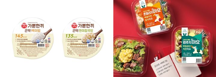 [서울=뉴시스] 오뚜기 '가뿐한끼 곤약밥' 2종과 삼립 피그인더가든 ' 마(馬)요 샐러드' 3종.(사진=오뚜기, 삼립) *재판매 및 DB 금지