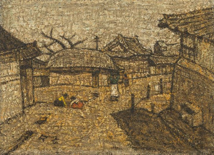 박수근, 〈춘일(春日)〉, 1950년대, 카드보드에 유화 물감, 24.4×33.2cm. 국립현대미술관 이건희컬렉션 ⓒ박수근연구소 *재판매 및 DB 금지