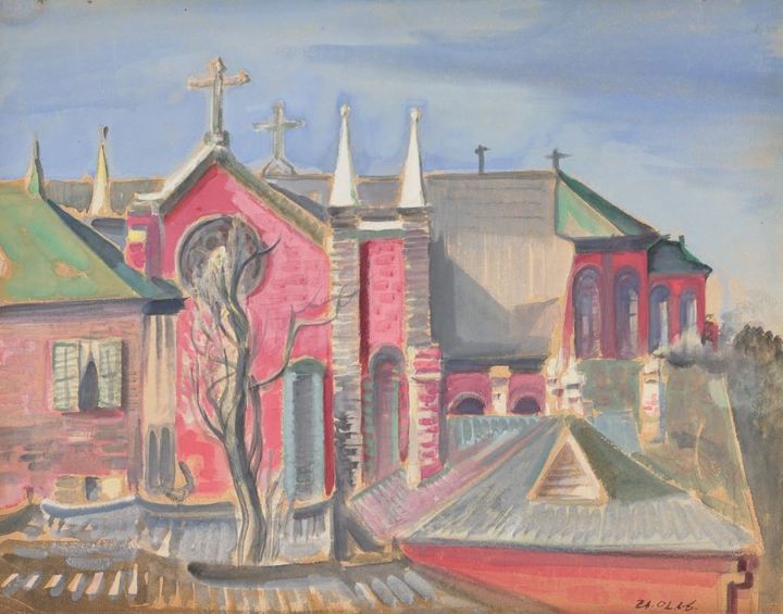 이인성, 〈계산동 성당〉, 1930년대, 종이에 수채 물감, 34.5×44cm. *재판매 및 DB 금지
