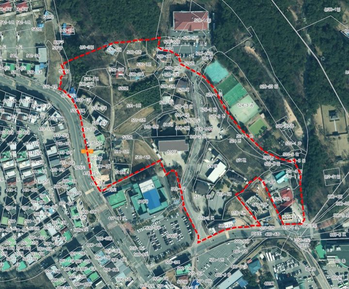 [서산=뉴시스] 지도에서 본 충남 서산시청 신청사 건립 예정 부지(빨간색 표시부). (사진=서산시 제공) 2026.04.20. photo@newsis.com *재판매 및 DB 금지