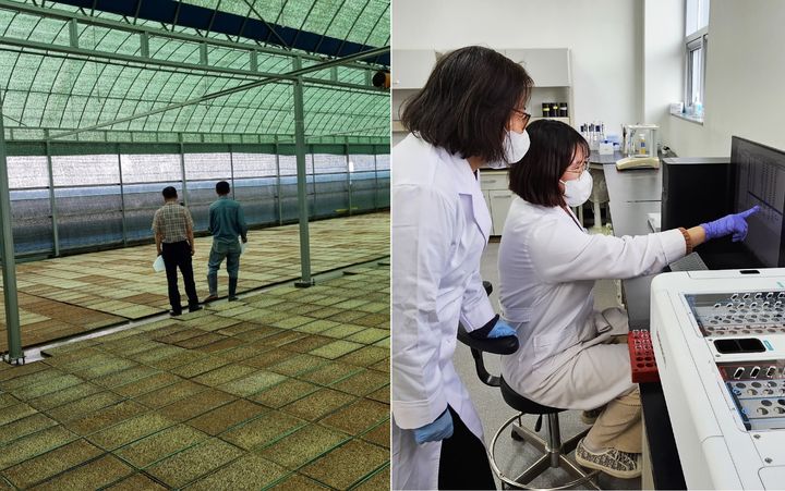 영농현장 기술지원 현장 지도(좌) 기술지원 토양검정실(사진=익산시 제공) *재판매 및 DB 금지