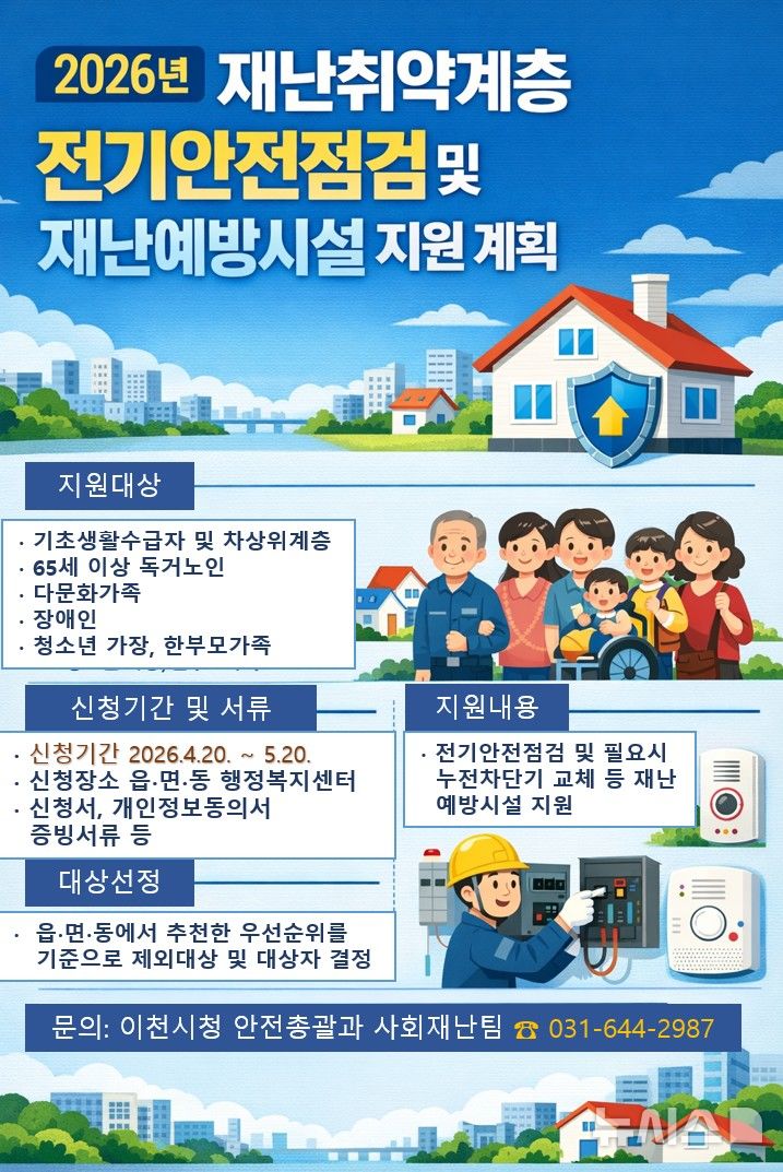 [이천=뉴시스] 이천시 재난취약계층 대상 전기안전점검 및 재난예방시설 지원사업 안내문 (사진=이천시 제공) 2026.04.20.photo@newsis.com