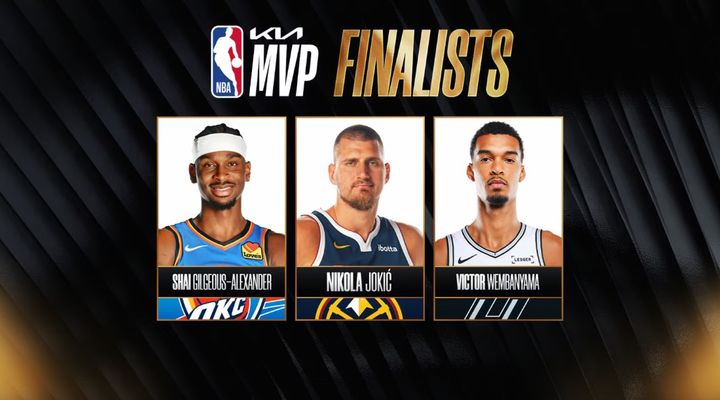 [서울=뉴시스] 미국프로농구(NBA) 최우수선수(MVP) 최종 후보로 선정된 셰이 길저스 알렉산더, 니콜라 요키치, 빅토르 웸반야마. (사진=NBA 홈페이지 캡처) 2026.04.20. photo@newsis.com *재판매 및 DB 금지