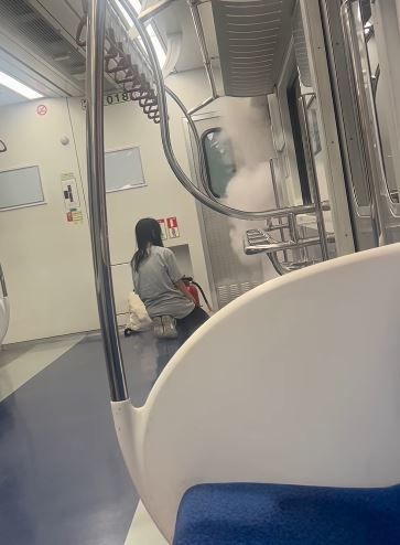 [서울=뉴시스] 경의중앙선 객실 내에서 소화기를 분사한 여성 A씨가 입건됐다. (사진=인스타그램 캡처 @song_01_31) *재판매 및 DB 금지