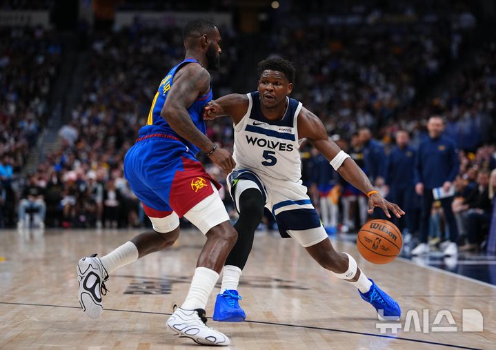 [덴버=AP/뉴시스] 미국프로농구(NBA) 미네소타 팀버울브스의 앤서니 에드워즈. 2026.04.20.