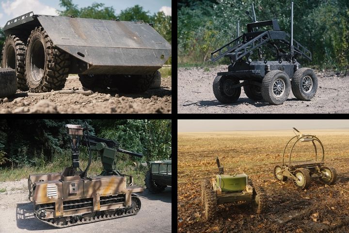 [서울=뉴시스]왼쪽 위부터 시계 방향으로 수송 지상 로봇, 지뢰 살포 지상 로봇, 자폭 지상 로봇, 무장 지상 로봇. (출처=폴리티코) 2026.4.21. *재판매 및 DB 금지