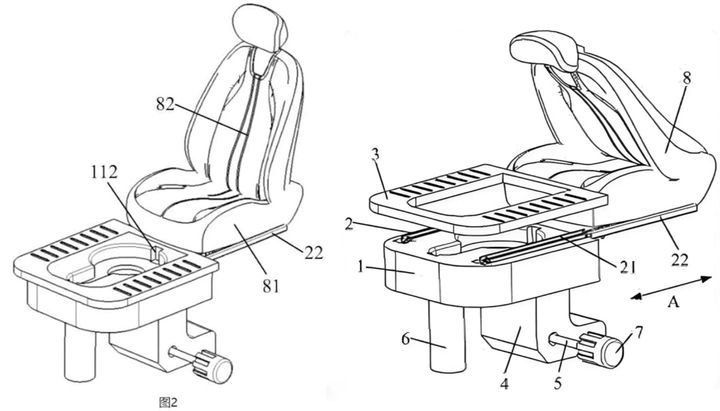 [서울=뉴시스] 시장 차별화를 위해 중국의 한 전기차 업체가 차량 내 화장실 탑재 기술을 추진하고 있다. (사진=세레즈, CNIPA) *재판매 및 DB 금지