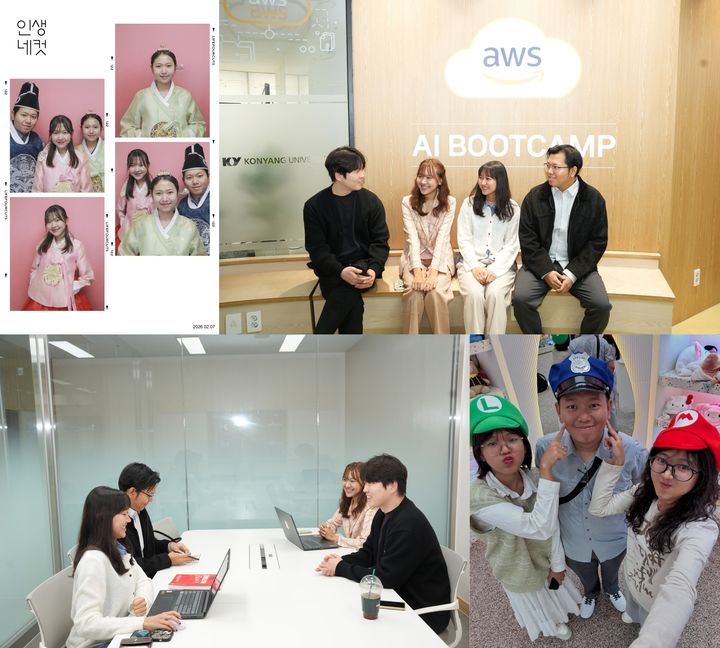 [논산=뉴시스] 미얀마 출신 삼남매 엘몬드라모, 나린자라모), 삑종모씨 기념촬영. (사진=건양대 제공) 2026.04.21. photo@newsis.com *재판매 및 DB 금지