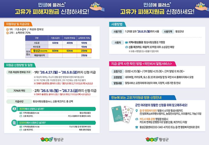 [횡성=뉴시스] 고유가지원금 안내문. (사진=횡성군 제공) 2026.04.21. photo@newsis.com *재판매 및 DB 금지