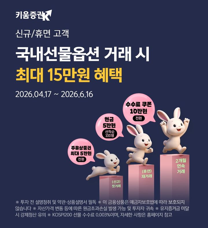 [서울=뉴시스] 키움증권이 신규 및 휴면 고객을 대상으로 국내선물옵션 첫 거래 이벤트를 진행한다.(사진제공=키움증권) 2026.04.21. photo@newsis.com *재판매 및 DB 금지