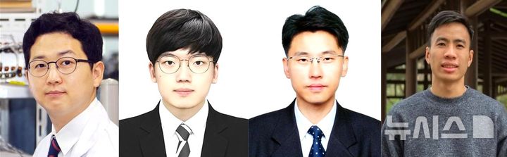 [포항=뉴시스] 포스텍(포항공과대학교)과 충남대 공동 연구팀이 전기를 거의 쓰지 않고 온도 변화 만으로 전자의 스핀 방향을 바꾸고 전원 없이 상태를 유지하는 초저전력 메모리를 개발했다. 포스텍 기계공학과 진현규 교수(왼쪽부터)·통합과정 김준석씨, 충남대 신소재공학과 정종율 교수·카오반 푸억 박사. (사진=포스텍 제공) 2026.04.21. photo@newsis.com