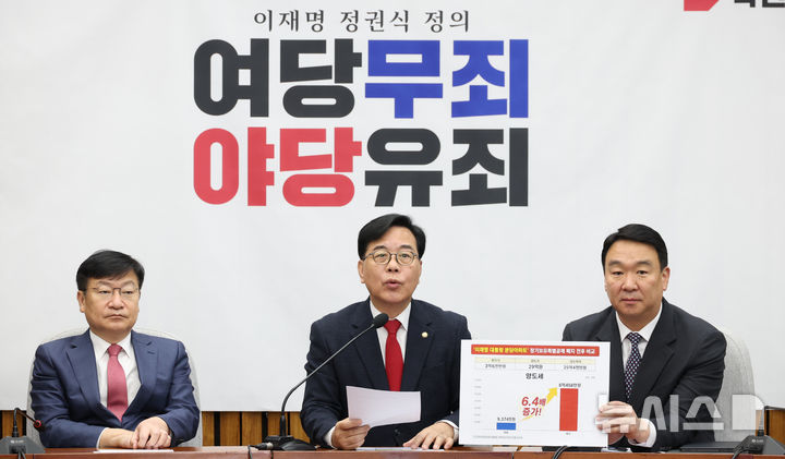 [서울=뉴시스] 조성봉 기자 = 송언석 국민의힘 원내대표가 21일 오전 서울 여의도 국회에서 열린 원내대책회의에서 발언을 하고 있다. 2026.04.21. suncho21@newsis.com