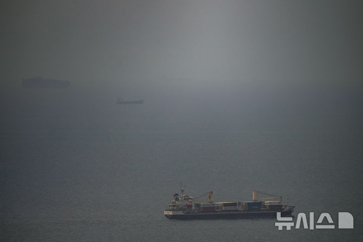 [AP/뉴시스] 요르단 국기를 단 화물선 바그다드호가 22일 아랍에미리트연합 수역의 페르시아만에서 아래쪽 호르무즈해협을 항해 움직이고 있다