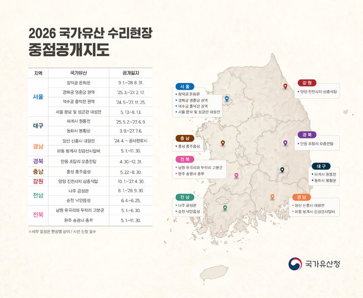 [서울=뉴시스] 2026 국가유산 수리현장 중점 공개 지도 (사진=국가유산청 제공) 2026.04.22. photo@newsis.com *재판매 및 DB 금지