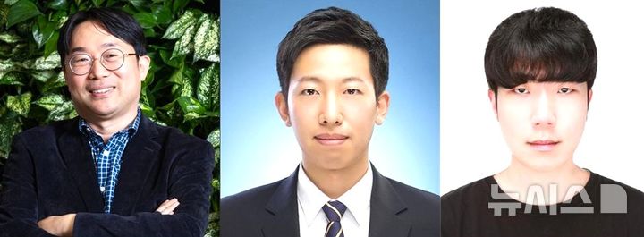 [포항=뉴시스] = 포스텍 환경공학부·시스템생명공학부·융합대학원 황동수 교수팀이 멍게의 부착 기관인 가근을 연구해 멍게의 체내 수중 접착 물질 전달 메커니즘을 규명했다. 사진 왼쪽부터 황 교수, 시스템생명공학부 김형빈 박사, 환경공학부 통합과정 이승현씨. (사진=포스텍 제공) 2026.04.22. photo@newsis.com