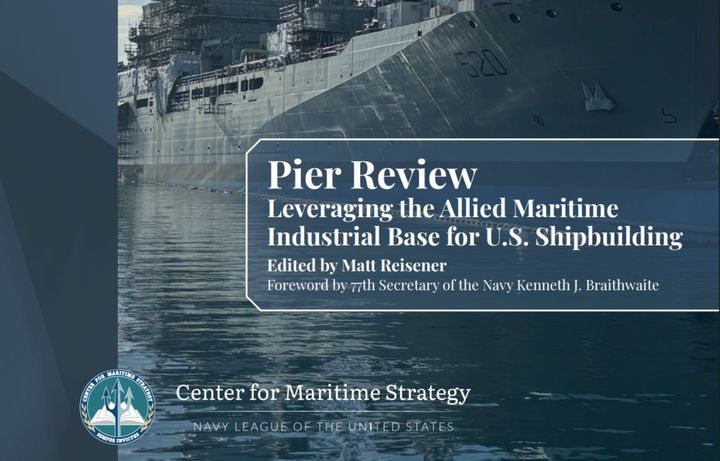[서울=뉴시스] 미국 비영리 안보 싱크탱크 해양전략센터(CMS)는 최근 '미국 조선업을 위한 동맹국 해양 산업 기반 활용' 보고서 표지. 2026.04.22 photo@newsis.com *재판매 및 DB 금지