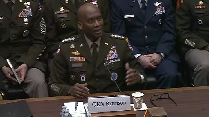 [워싱턴=뉴시스]제이비어 브런슨 주한미군사령관(한미연합사령관 및 유엔사령관 겸임)이 21일(현지 시간) 미 하원 군사위원회 청문회에서 발언하고 있다. (사진=미 하원 군사위 중계화면 캡처). 2026.04.23. *재판매 및 DB 금지