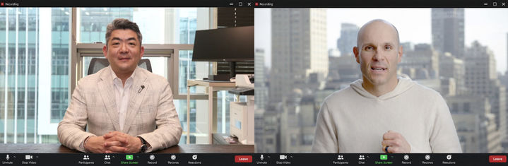 황인철 메가존클라우드 최고매출책임자(왼쪽)와 제러드 버클리 데이터독 채널 및 얼라이언스 부문 부사장이 온라인 미팅으로 SCA를 체결하고 있다. (사진=메가존클라우드 제공) *재판매 및 DB 금지