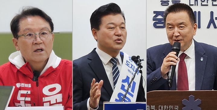 [청주=뉴시스] (왼쪽부터) 윤갑근 국민의힘 충북지사 예비후보, 신용한 더불어민주당 충북지사 후보, 김영환 충북지사. (사진=뉴시스DB) *재판매 및 DB 금지