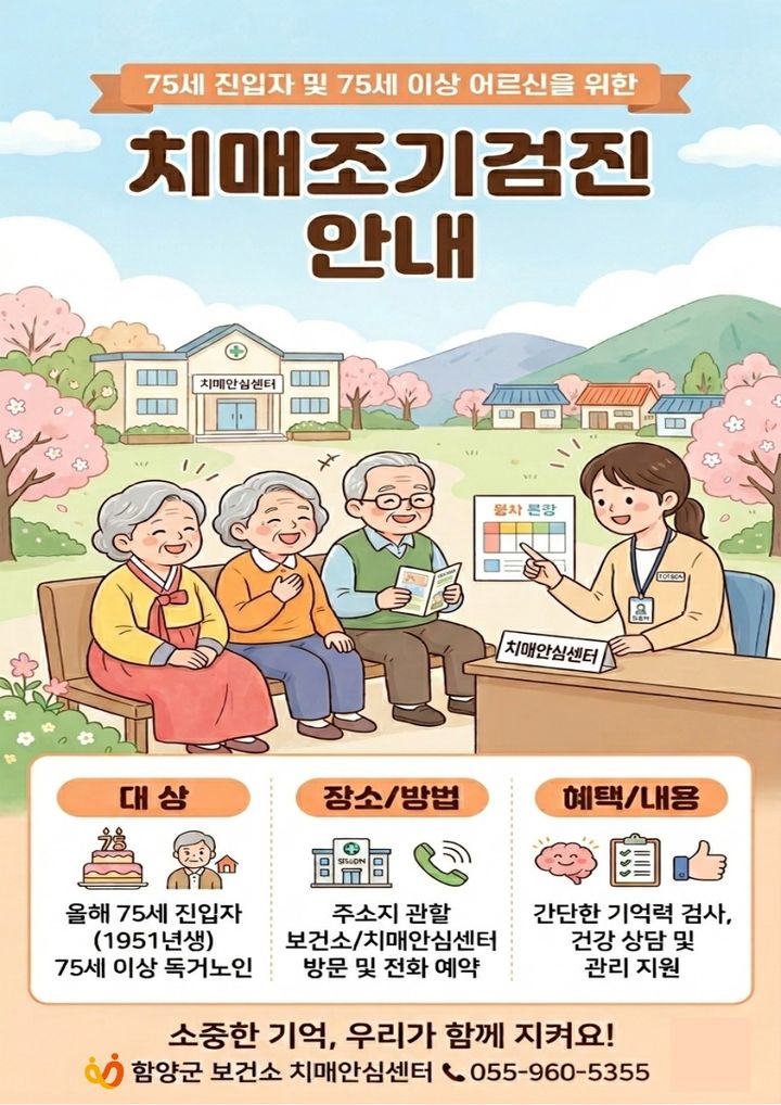 함양군, "치매 조기검진 받으세요"…75세 이상 독거노인