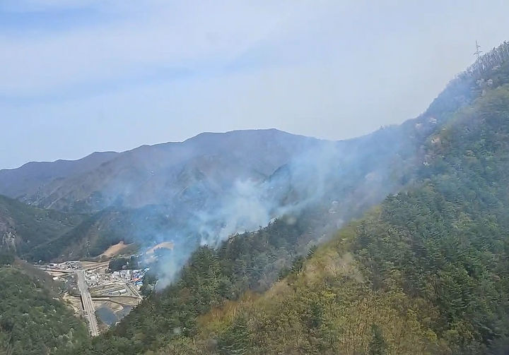 23일 오후 1시 43분께 태백시 장성동 산79번지 일대에서 발생한 산불이 신속한 진화작업으로 오후 3시 30분을 기해 주불 진화가 완료됐다.(사진=강원산불방지대책본부 제공) *재판매 및 DB 금지