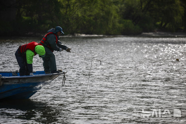 [서울=뉴시스] 정병혁 기자 = 23일 서울 영등포구 한강 밤섬 일대에서 미래한강본부 관계자들이 한강 어종조사를 하고 있다. 2026.04.23. jhope@newsis.com