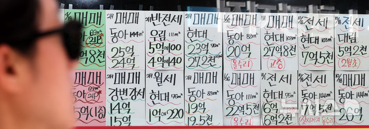 [서울=뉴시스] 최진석 기자 = 23일 오후 서울 한 부동산 게시판에 붙은 매매와 전세, 월세 등의 매물의 모습. 2026.04.23. myjs@newsis.com