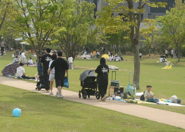 [전주=뉴시스] 김얼 기자 = 전북 전주시 세병공원을 찾은 시민들이 그늘 아래에서 피크닉을 즐기고 있다. pmkeul@newsis.com *재판매 및 DB 금지