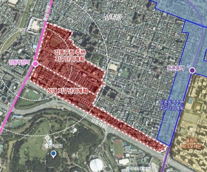 [서울=뉴시스] 강동대로 주변 지구단위계획 재정비 구역 및 계획 결정(안) 위치도. (자료=강동구 제공) 2026.04.24. *재판매 및 DB 금지